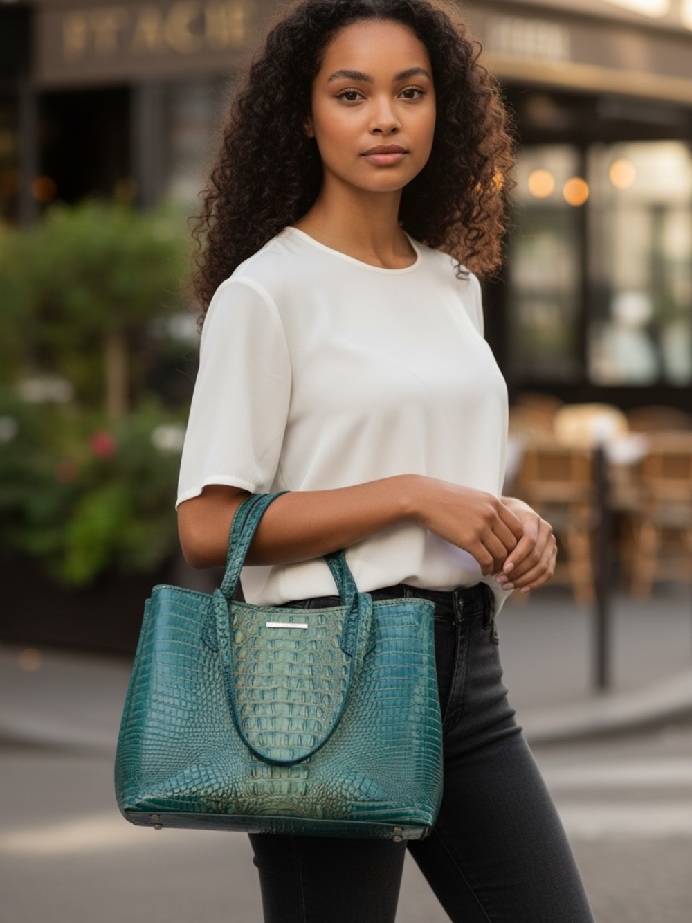 Brahmin Medium Julian Tote – Mermaid Peacock Melbourne Croc Embossed Leather EUC